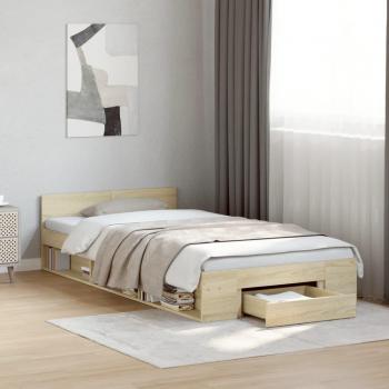 Cajón de roble Sonoma 90x200 cm madera multicapa con características de cama con cajón, fabricado en madera de ingeniería, color marrón