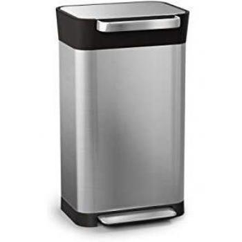 Joseph Joseph Titan 30 Trash Compactor Kitchen Pedal Bin-Stainless Steel, 30 Litre