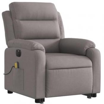 Sillón de masaje eléctrico reclinable elevable en tela taupé, con respaldo ajustable, diseño orejero, ideal para personas mayores