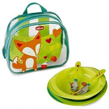Chicco Mochila Picnic -Set de comida con platos, cubiertos y mochila para niños, color verde