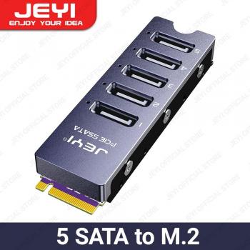 Adaptador Interno JEYI NVMe M.2 a 5 SATA, Tarjeta Adaptadora de 5 Puertos Non-RAID SATA III 6GB/s
