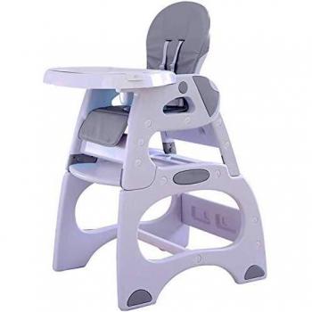 Babify Eat&Play Trona Convertible en Silla + Mesa - Reclinable - Doble Bandeja Extraible Multiposiciones - Asiento Gris