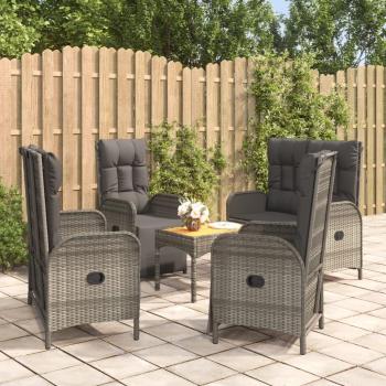 5-Piece Grey Poly Rattan Garden Dining Set with Cushions
