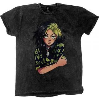Billie Eilish Anime Dip-Dye Mineral Wash T-Shirt - Grey - XXL - 100% Cotton