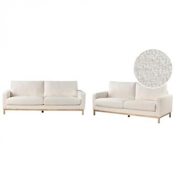 Conjunto de sala de estar moderno Sofás 2 y 3 plazas Bouclé blanco con patas de madera clara Siggard