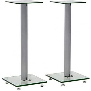 vidaXL 2X Soporte Altavoces Pie Plateado Torre Columna Vidrio Templado Altavoz