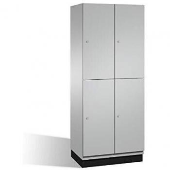 Armario de compartimentos Cambio C+P con barra perchero, 2 secciones, cuerpo y puerta en aluminio blanco, ancho 800 mm