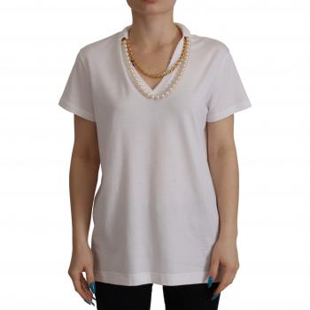 Dolce & Gabbana White Necklace Embellished Neckline T-shirt Top - Size XS