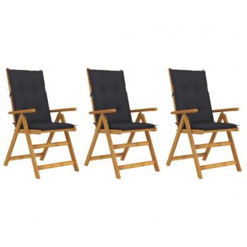 3-Piece Solid Acacia Wood Folding Garden Chairs with Cushions