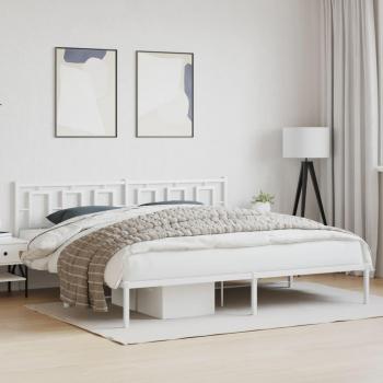 White Metal Bed Frame with Headboard 76x79.9 (193x203 cm)