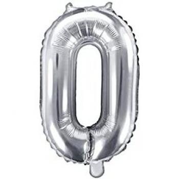 Partydeco Globo Mylar con Forma de número 0 Zero Plata 35 cm cumpleaños Adulto niño, Plateado