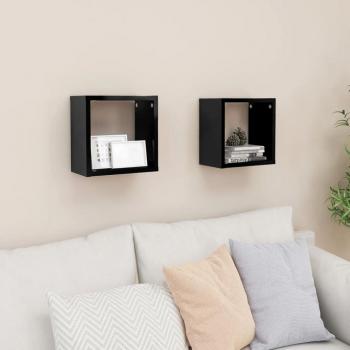 Estantes de pared curvados 2 piezas negro pulido 26x15x26 cm