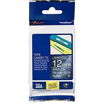Brother TZEPR935 adecuado para PT 12mm blanco-plata Cinta 8m laminado