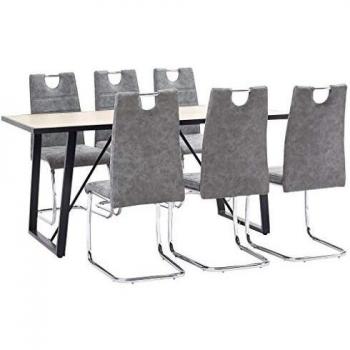 vidaXL Juego de Comedor 7 Piezas Cuero Sintético Mobiliario Decoración Interior Casa Hogar Robusto Duradero Resistente Funcional Práctico Útil Gris
