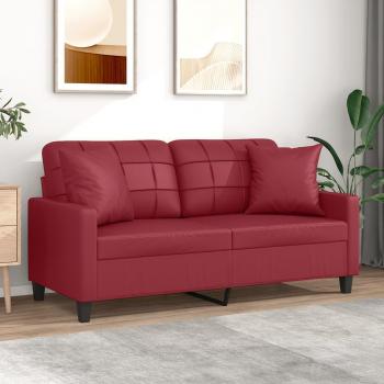 Sofá de 2 plazas con almohadas de vino tinto 140 cm en cuero sintético