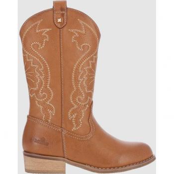 Chika10 Kids Botas Lisy 15 Caña Alta Cowboy Marrón Claro con Detalles Bordados