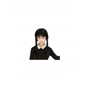 Peluca Infantil Trenzas Negras con Flequillo