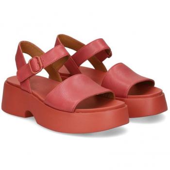 Sandalias de plataforma de mujer de piel con hebilla - Rojo Talla 38 (Camper modelo 149035)