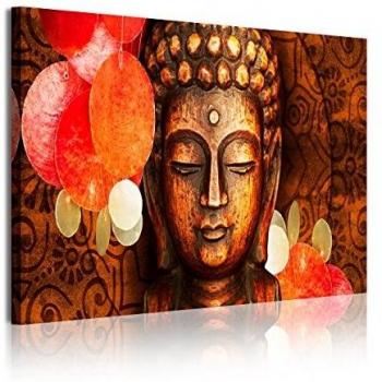 DekoArte 339 - Cuadros Modernos Impresión de Imagen Artística Digitalizada | Lienzo Decorativo Para Tu Salón o Dormitorio | Estilo Cara Buda Zen Tonos Bronces Relajación | 1 Pieza 120 x 80 cm