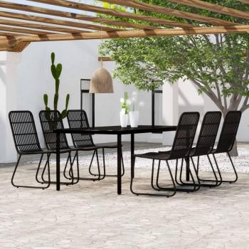 7-Piece Black Garden Dining Set with Cushions