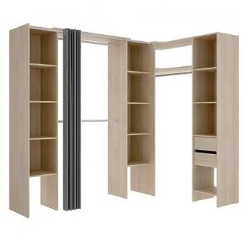 Armario ropero de esquina extensible DORIAN - Ancho 164/234 cm - roble y gris