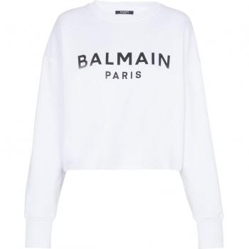 Balmain Women's Logo Organic Cotton Cropped Sweatshirt - White - Size Medium