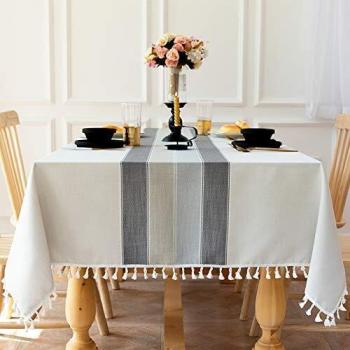 Carvapet Manteles Rectangular Manteles Algodón Lino Mantel Bordado Borla Manteles para Cocina Comedor Mesa Buffet Mantel de la Tabla
