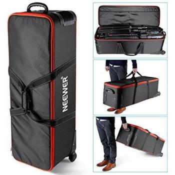 Neewer® Duradera estudio de la foto del equipo bolsa de transporte, 41x13x12inch / 103x33x30CM caja de la carretilla de transporte, acolchado Compartimiento, ruedas, Manilla, la luz del soporte, trípode, luz estroboscópica, paraguas, estudio de la foto