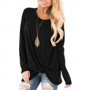 Martiount Camiseta Manga Larga Mujer Camisa Basica Blusa con Cuello Redondo Casual Shirt Manga Larga Elegante Lady Tops Side Twist Knotted Suéter Black S
