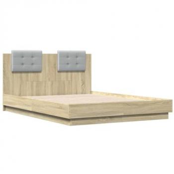 Estructura de cama cabecero y luces LED roble Sonoma 135x190 cm Vidaxl Marrón