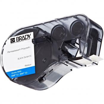 Cinta para impresora de etiquetas Brady BMP41/BMP51/BMP53, color Negro sobre fondo Blanco; Cinta termorretráctil Brady MC-125-342, negro sobre amarillo, 6,00 mm x 2,