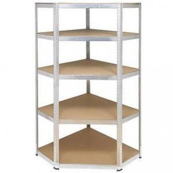 Estantería de metal galvanizado para rincón con 5 estantes de madera sin tornillos, dimensiones 176 x 75 x 40 x 50 cm