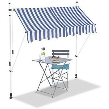 Toldo de Vela Retráctil Ajustable Azul y Blanco, Protección Solar Sin Taladro 200 cm