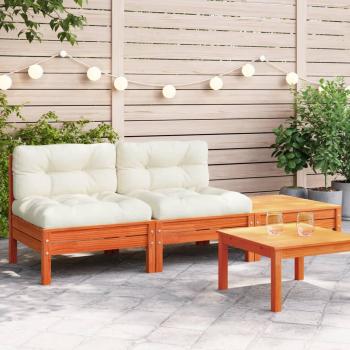 Sofá de jardín con almohadas y reposapiés 2 asientos Marrón