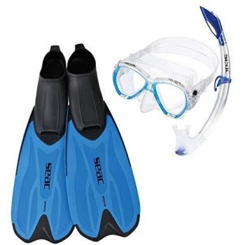SEAC Set Spinta Conjunto de Snorkeling con máscara de Buceo, Snorkel y Aletas, niños, Adultos Unisex, Azul, 34/35