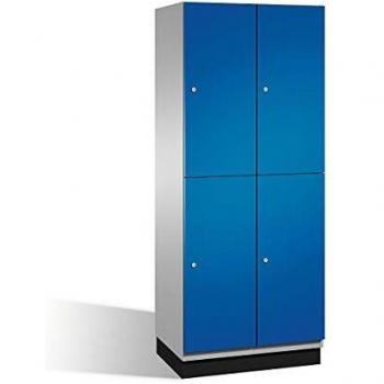 Armario de compartimentos Cambio C+P con barra perchero, 2 secciones, cuerpo en aluminio blanco y puerta azul enziano, ancho 800 mm