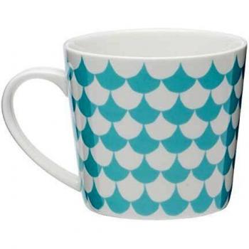 Littlephant 1144 Taza de porcelana grande, diseño de ondas, color blanco y turquesa
