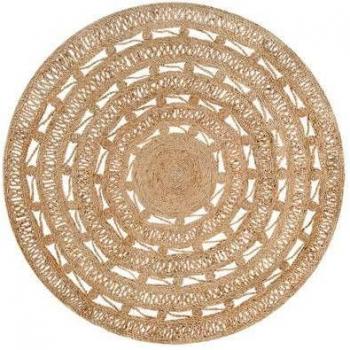 Alfombra Redonda de Yute Natural Beige Ø140 cm Hecha a Mano Boho Rústica Kerer