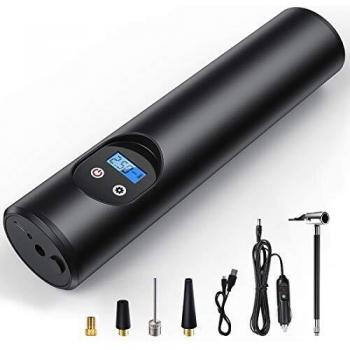 Compresor de Aire Portátil Mini Bomba de aire Inflado Eléctrica Compresor eléctrico con batería Recargable 6000 mAh+ Pantalla LCD Digital y Linterna LED-para Coche, Moto,bicicletas, Pelotas y etc