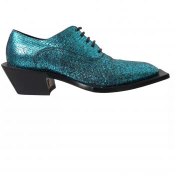 Blue Leather Derby Block Heels Dress Shoes for Men - EU43/US10 (Dolce & Gabbana)