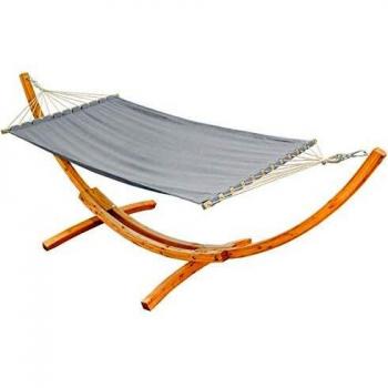 Hamaca XXL de Jardín con Soporte de Madera - 325 cm - Para 2 Personas - Color Gris