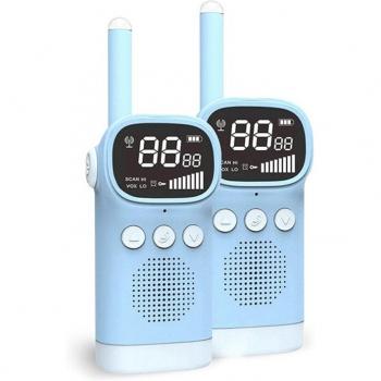 Walkie Talkies Infantiles DAM D20, Alcance de 1-3 km, Pantalla LCD de 1,5 pulgadas, 99 Códigos de Grupo Encriptados, Incluye 2 Unidades, Dimensiones: