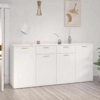 Aparador de madera multicapa blanco pulido 160x36x75 cm