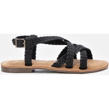 Carmela 16164803 Sandalias planas de mujer de piel con cierre de hebilla color negro