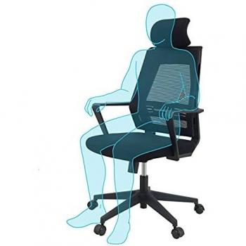 KLIM K300 Office Chair - Silla de Oficina ergonómica con reposacabezas + Cojín y Tela Suaves + hasta 110 kg + Silla de Escritorio con Ruedas para Oficina y casa + 5 años de garantía + Nueva 2021