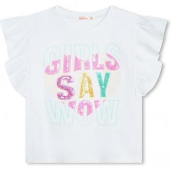 Billieblush - Camiseta de niña con mangas volante y mensaje frontal, tipo camiseta, características: manga corta, diseño con volantes en las mangas, mensaje frontal