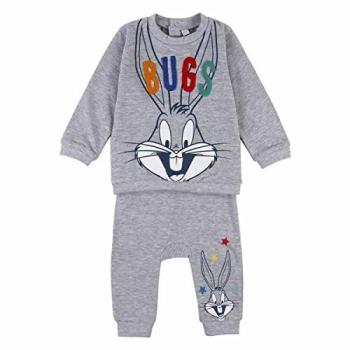 Chándal Infantil Looney Tunes Gris 3 Meses - Sudadera y Pantalón - Elaborado con Algodón 100% - Color Gris - Cierre de Botones y Ajuste con Elástico - Producto Original Diseñado en
