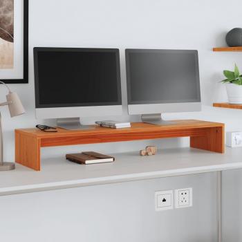 Soporte para monitor de madera maciza de pino en color marrón con dimensiones 100x27x15 cm, acabado en cera