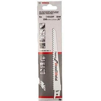 Bosch Professional 5 unidades Hoja de sierra sable S611DF Heavy for Wood and Metal