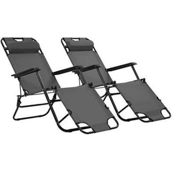 vidaXL 2X Tumbonas Plegables con Reposapiés Gris Mobiliario de Terraza Jardín